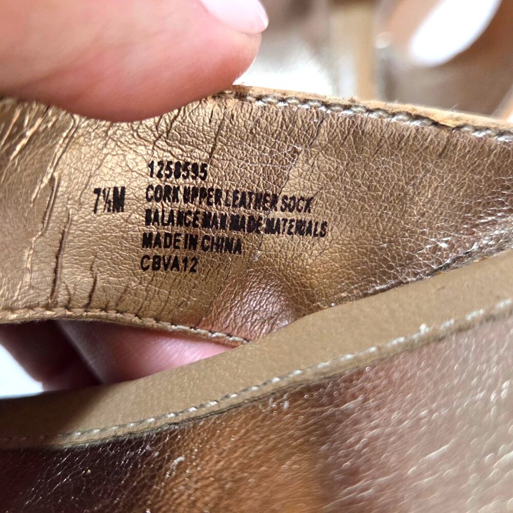 Sofft Cork Leather Gold Speckled Wedge Slip-On Sandals Coastal Boho Sz 7.5 - Picture 12 of 12